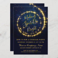 Gold Navy Sparkle Lights Christmas COCKTAIL Party Invitation