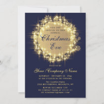 Gold Navy Sparkle Lights Christmas Eve Party Invitation