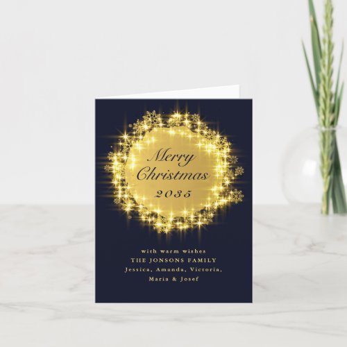 Gold Navy Sparkle Lights Christmas Holiday Card