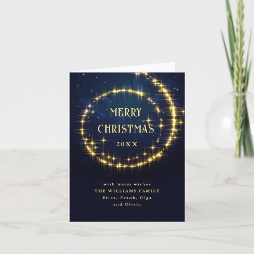 Gold Navy Sparkle Lights Christmas Holiday Card