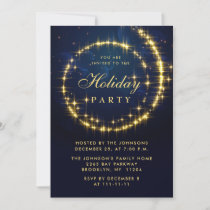 Gold Navy Sparkle Lights Christmas Holiday Party Invitation