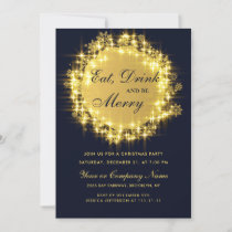Gold Navy Sparkle Lights Christmas Holiday Party Invitation