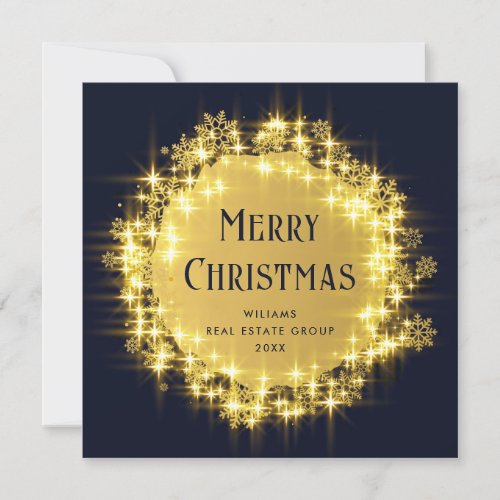 Gold Navy Sparkle Lights Corporate Christmas Holiday Card