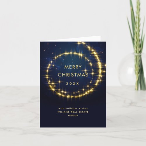Gold Navy Sparkle Lights Corporate Christmas Holiday Card