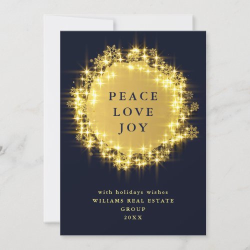 Gold Navy Sparkle Lights Corporate Christmas Holiday Card