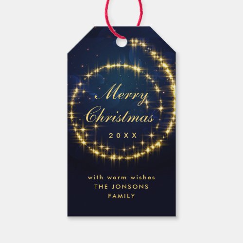 Gold Navy Sparkle Lights Holiday Christmas Gift Tags