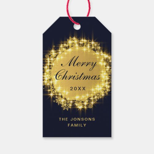 Gold Navy Sparkle Lights Holiday Christmas Gift Tags