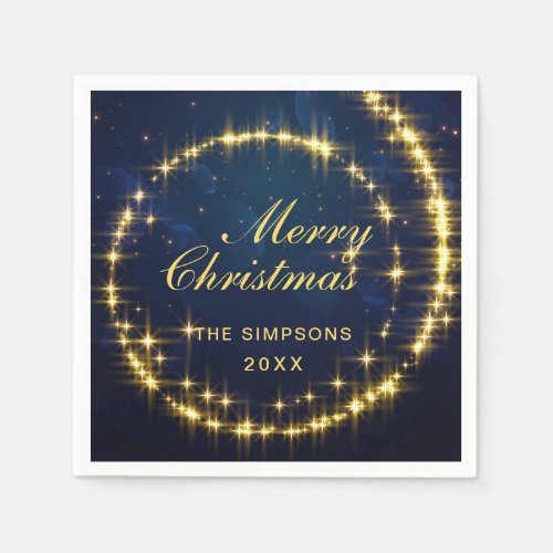 Gold Navy Sparkle Lights Holiday Christmas Napkins