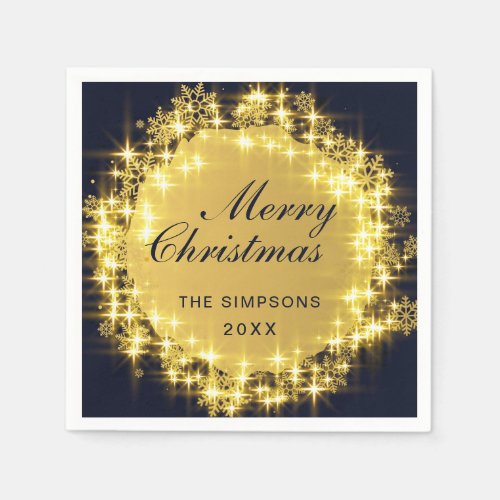 Gold Navy Sparkle Lights Holiday Christmas Napkins