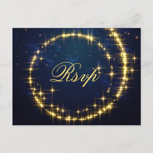Gold Navy Sparkle Lights  RSVP with Meal Choice Postcard