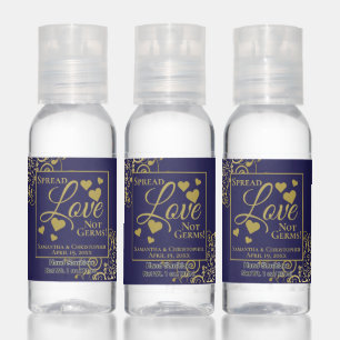 Gold & Navy Spread Love Not Germs Wedding Favor Hand Sanitizer