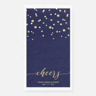 Gold Navy Stylish Script Confetti Cheers Party Paper Guest Towels