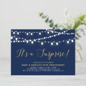 Gold & Navy | Surprise 50th Wedding Anniversary Invitation (Standing Front)