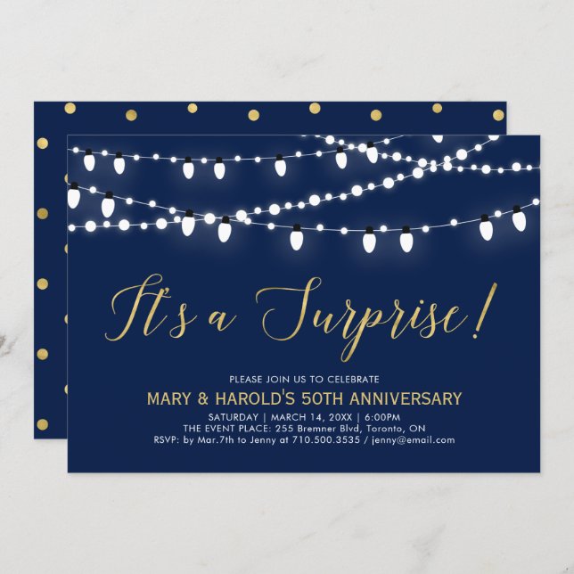 Gold & Navy | Surprise 50th Wedding Anniversary Invitation (Front/Back)