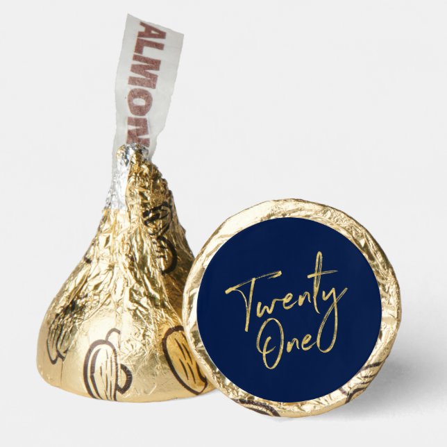 Gold & Navy Twenty One Lettering 21st Birthday Hershey®'s Kisses® (Front)