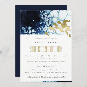 Gold Navy Underwater Fish Any Age Birthday Invite