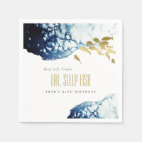 Gold Navy Underwater Fish Any Age Birthday Invite
