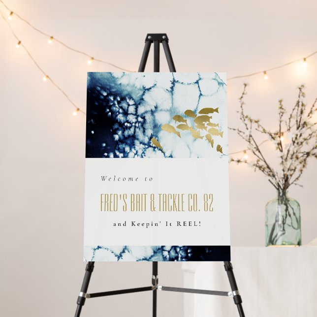 Gold Navy Underwater Fish Any Age Birthday Welcome Foam Board (In Situ (Stand))