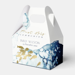GOLD NAVY UNDERWATER FISH FIRST HOLY COMMUNION FAVOR BOXES