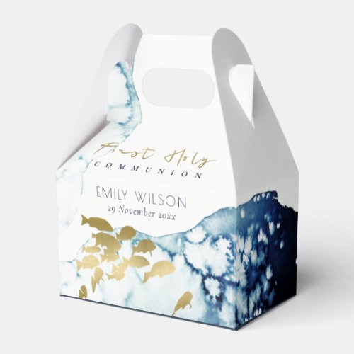GOLD NAVY UNDERWATER FISH FIRST HOLY COMMUNION FAVOR BOXES