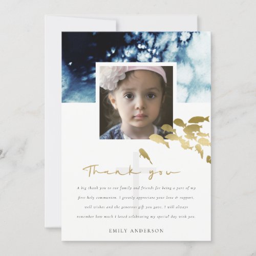 GOLD NAVY UNDERWATER FISH PHOTO HOLY COMMUNION THANK YOU CARD