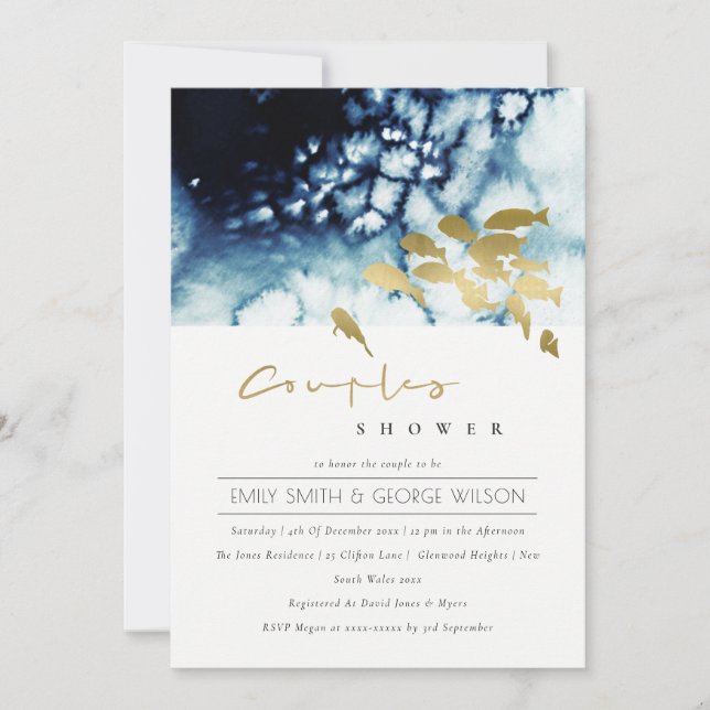 GOLD NAVY UNDERWATER SEA FISH COUPLE SHOWER INVITE (Front)