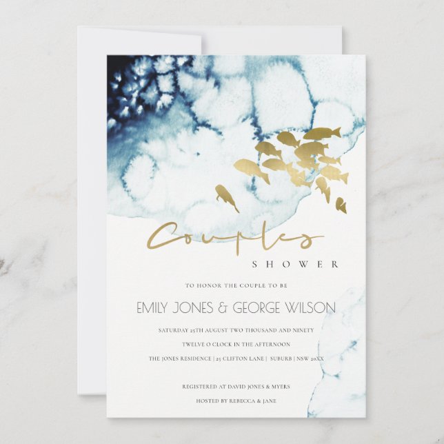 GOLD NAVY UNDERWATER SEA FISH COUPLE SHOWER INVITE (Front)