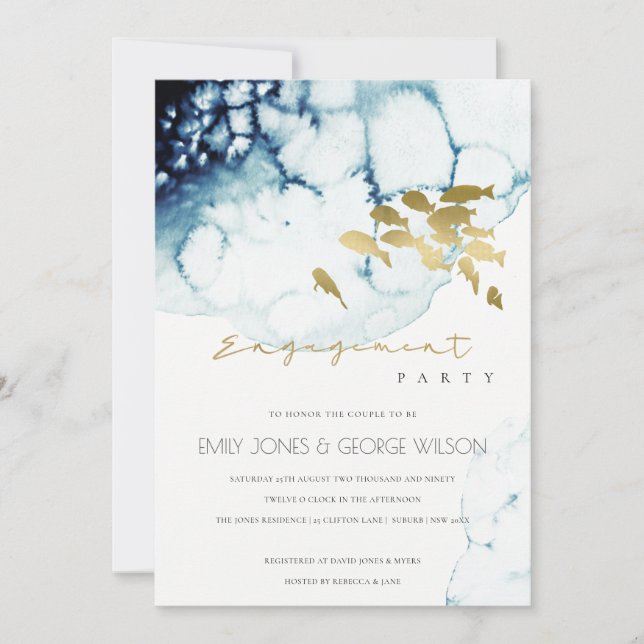 GOLD NAVY UNDERWATER SEA FISH ENGAGEMENT INVITE (Front)
