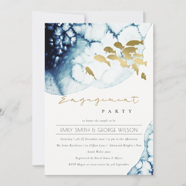 GOLD NAVY UNDERWATER SEA FISH ENGAGEMENT INVITE (Front)
