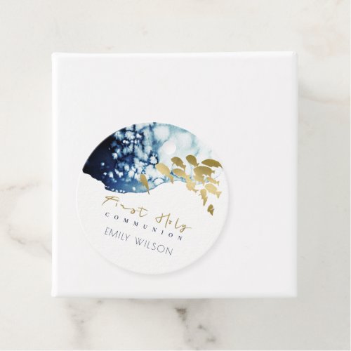 GOLD NAVY UNDERWATER SEA FISH FIRST HOLY COMMUNION FAVOR TAGS