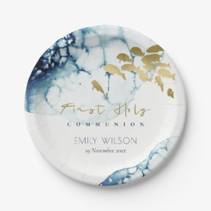 GOLD NAVY UNDERWATER SEA FISH FIRST HOLY COMMUNION PAPER PLATES