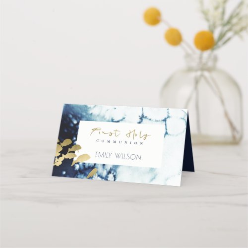GOLD NAVY UNDERWATER SEA FISH FIRST HOLY COMMUNION PLACE CARD
