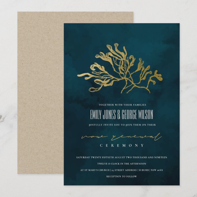 GOLD NAVY UNDERWATER SEAWEED VOW RENEWAL INVITE (Front/Back)