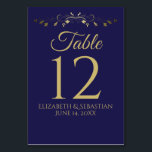 Gold & Navy Vintage Floral Border Elegant Wedding Table Number<br><div class="desc">Make your wedding reception beautiful with these table number cards. These sophisticated chic table number cards feature a simple yet elegant design with gold text on a navy blue background with a vintage gold faux foil floral border.</div>