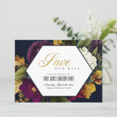 GOLD NAVY VINTAGE RETRO BURGUNDY OCHRE FALL FLORAL SAVE THE DATE (Standing Front)