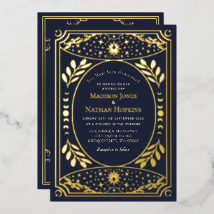 Gold & Navy Vintage Tarot Gothic Wedding Foil Invitation