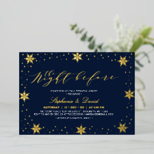 Gold & Navy Winter Snow Couples Wedding Shower Foil Invitation