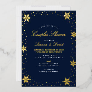 Gold & Navy Winter Snow Couples Wedding Shower Foil Invitation