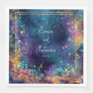 Gold Nebula Cosmic Fireworks Vibrant Galaxy Paper Dinner Napkins