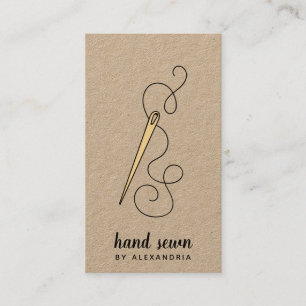 Gold Needle and Thread Rustic Kraft Vertical Business Card