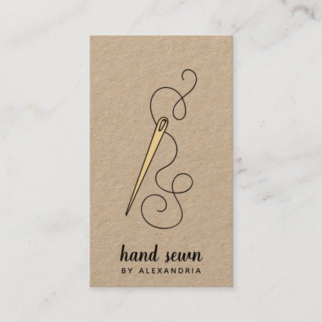 Gold Needle and Thread | Rustic Kraft Vertical  Business Card (Front)