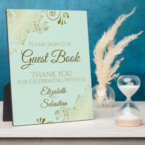 Gold  Neo Mint Green Sign Our Guest Book Wedding Plaque