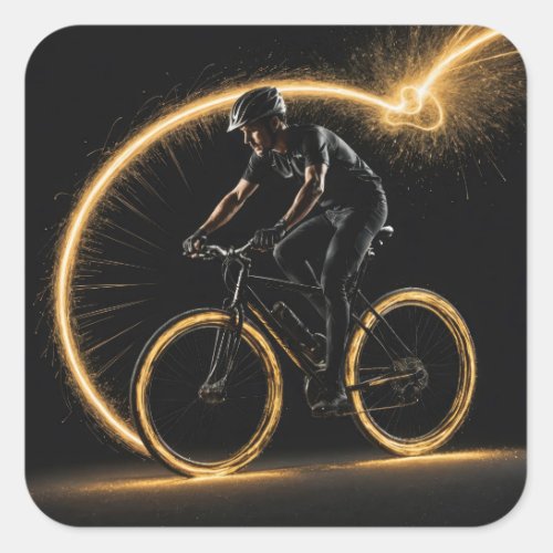 Gold Neon Bicycle Square Sticker