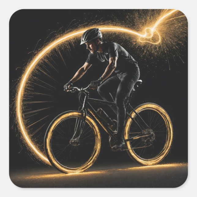 Gold Neon Bicycle Square Sticker (Front)