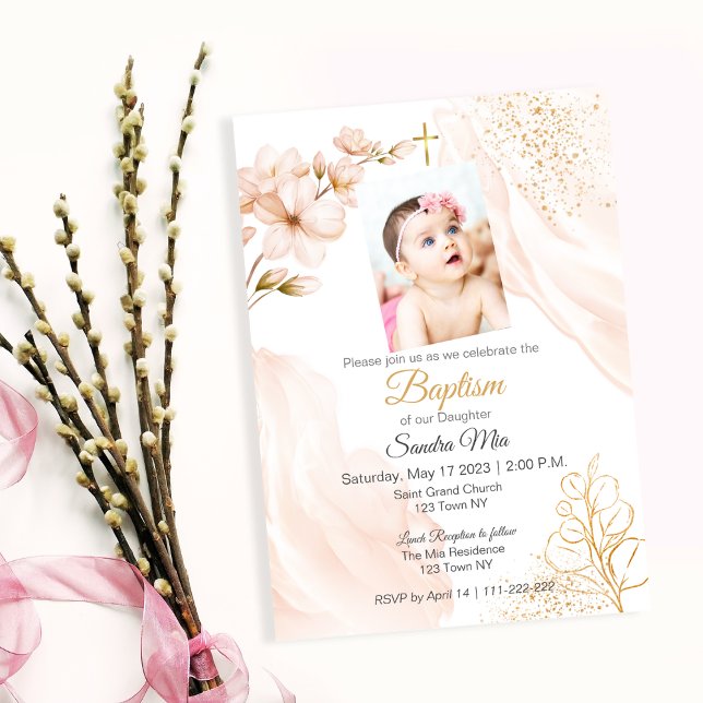 Gold Neutral Baptism Invitation (Gold Neutral Baptism Invite)
