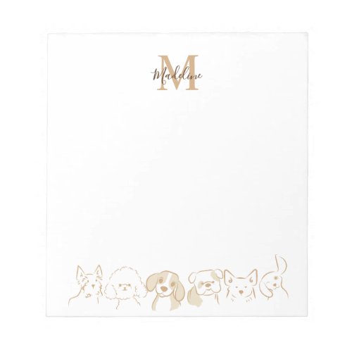 Gold Neutral Pop Dog Pattern Elegant Monogram Notepad