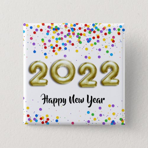 Gold New Year 2022 Balloons Colorful Confetti Button