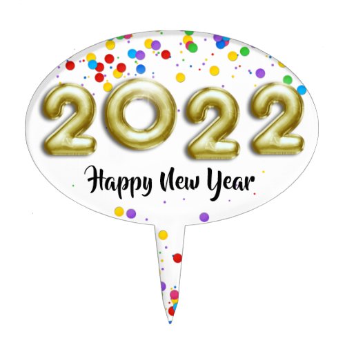 Gold New Year 2022 Balloons Colorful Confetti Cake Topper
