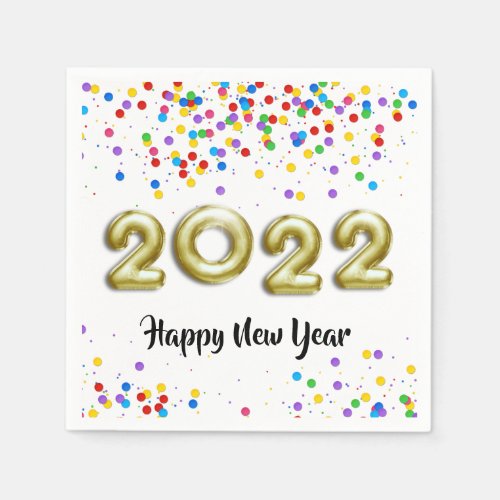 Gold New Year 2022 Balloons Colorful Confetti Napkins