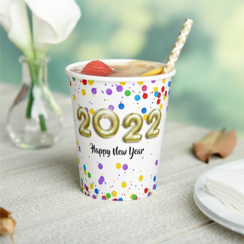 Gold New Year 2022 Balloons Colorful Confetti Paper Cups